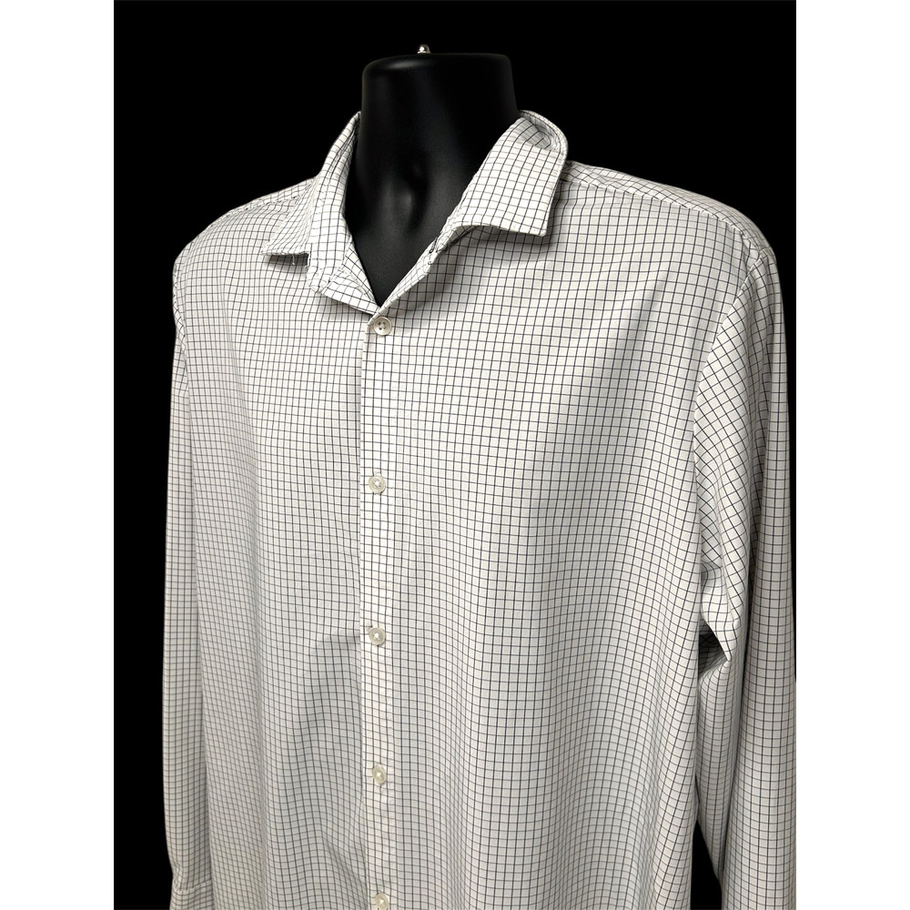 Mizzen Main Mens Leeward Button Up Shirt White Blue Windowpane Plaid Standard XL